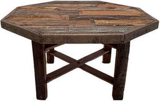 Stoere grof gerecycled houten tafel met 8-hoekig blad 70 cm 107000312 |  bol.com