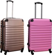 Kofferset 2 delige ABS groot - met cijferslot - 69 liter - rose goud - licht roze