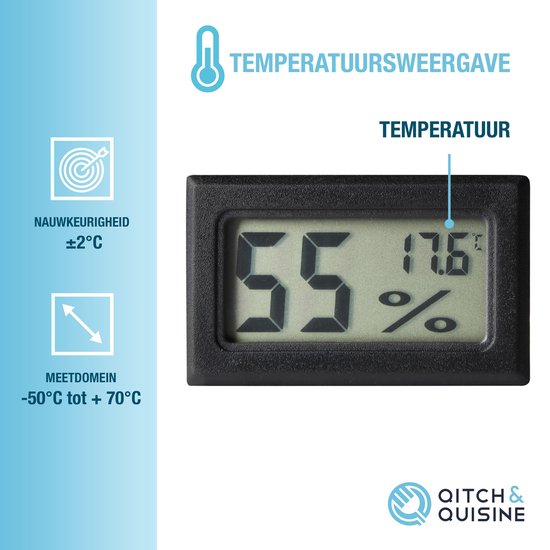 👍 Hygrometer Met Batterijen Zwart Inclusief Thermometer Digitale Luchtvochtigheidsmeter
