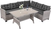 Poly Rotan Loungeset WPC Eettafel Kussens Weerbestendig Hoeklounge – Grijs