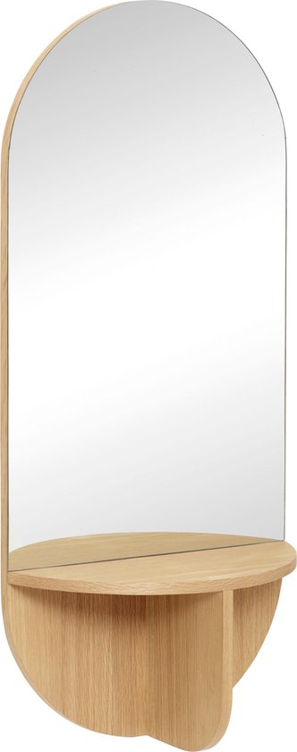 HÜBSCH INTERIOR - Grand miroir mural allongé en chêne avec étagère FSC® -  55x23xh120cm | bol