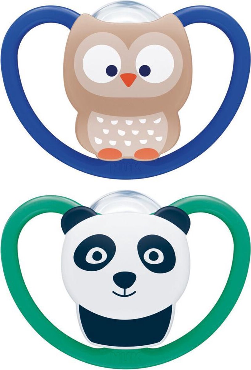 Goedkoopste Nuk Fopspeen Space Siliconen 18-36 mnd Uil & Panda 2 stuks