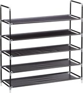 schoenenrek - Relaxdays schoenenkast met 5 legborden, schoenenrek voor 20 paar schoenen, handvat, H x B x D: 90,5 x 87 x 29,5 cm, wit, grijs, zwart