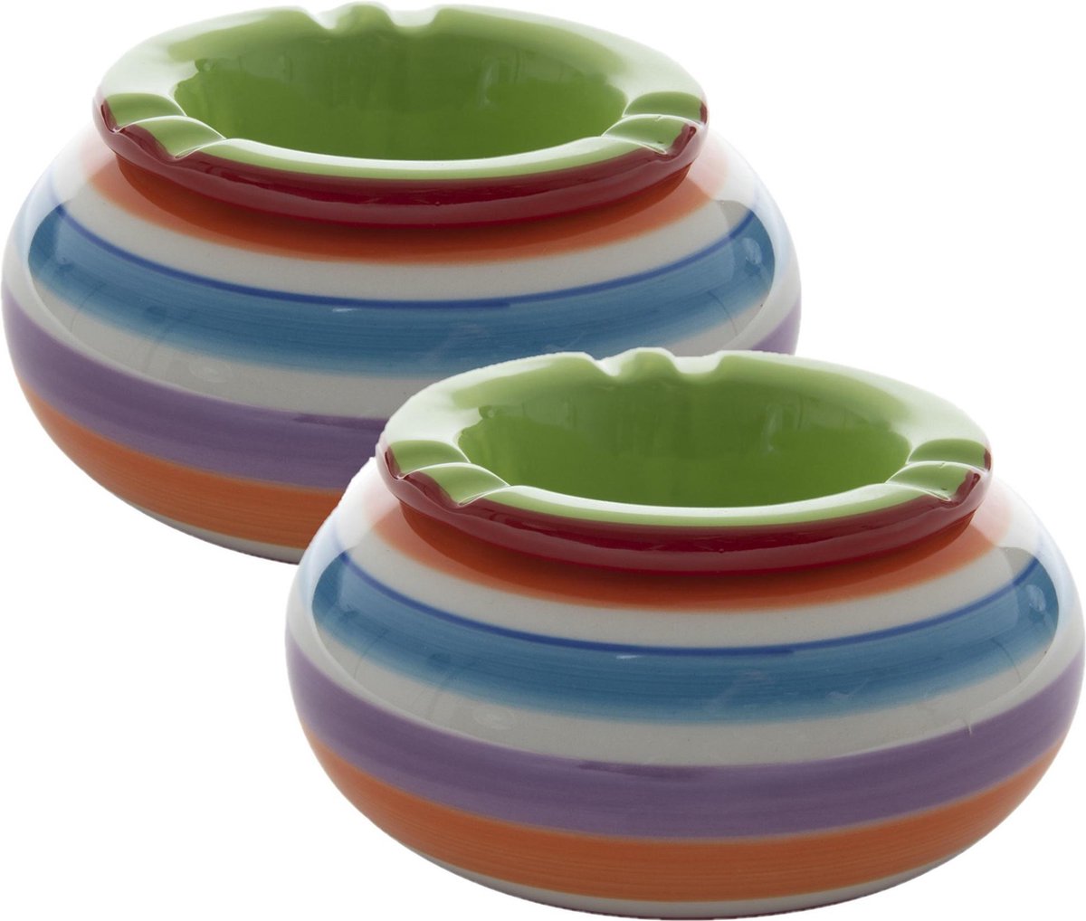 Goedkoopste Set van 2x stuks dolomite keramiek storm asbakken groene bovenzijde multi-kleuren onderkant van 11.5 x 6.5 cm