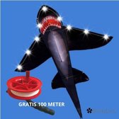 ✿BrenLux® Windvlieger met LICHT- Windvlieger Haai met GRATIS  100 meter touw - Vlieger met 100 meter lijn - Windvlieger - Strandvlieger - Vlieger Shark – Vliegeren – Vlieger voor volwassenen 