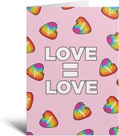 Kaart - Love is Love - Liefde - Snoephartjes - Cadeau - Wenskaart - LGBTQ - LGBT - Regenboog - Valentijnsdag