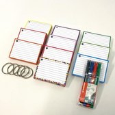 Leitner Flashcards - Colour Pack 500 A7 Flashcards met Stabilo SENSOR 189 etui 4 stuks - 10 pakjes A7 flashcards in 10 kleuren - Perforatie en 5 klikringen - 100% FSC Karton & 100% Gemaakt in