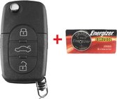 Autosleutel 3 knoppen klapsleutel HURSB8 + Batterij CR2032 geschikt voor Audi sleutel / Audi A2 / A3 / A4 / A6 / A8 / Audi TT / Quattro / sleutelbehuizing.