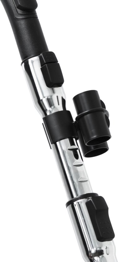 Chrome buis met zwarte clips en opzetstukhouder.