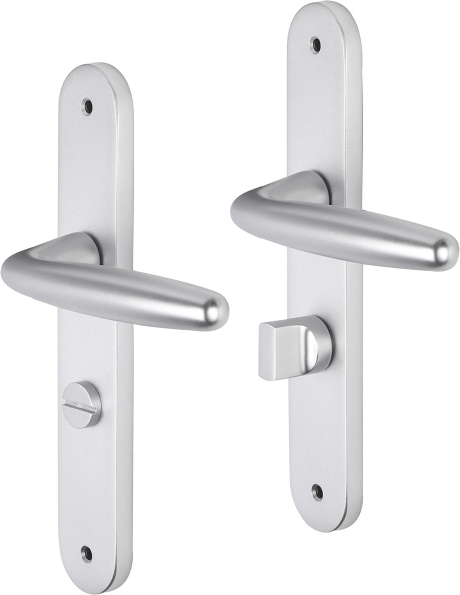 Deurkruk - Impresso Cambridge - Voor binnen - Ovaal deurschild met schroeven en toiletsluiting - Aluminium - 2 stuks
