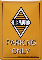 Renault Parking Only. Metalen Postcard 10  x 14 cm.