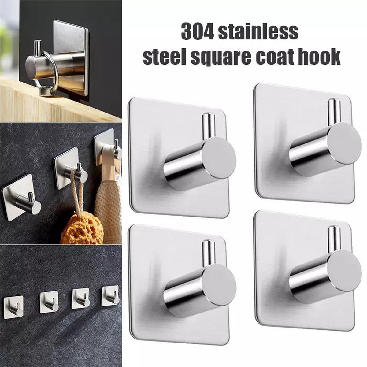 4 stuks Handdoekhaak Set Zonder Boren RVS-Zelfklevende Haakjes Set - Handdoekklem -Muur Ophang Haak - Wand - Keuken Ophanghaak Theedoek / Handdoek