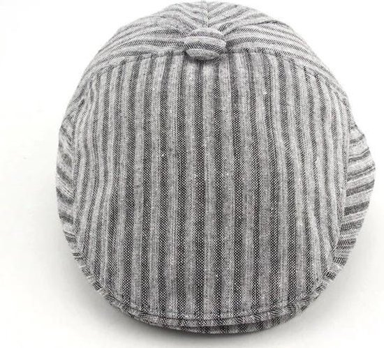 Flatcap heren casual streep grijs maat 58 - newsboy cap platte pet