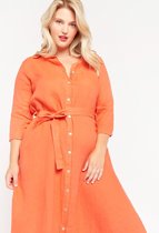 LOLALIZA Maxi overhemd jurk met ceintuur - Oranje - Maat 44