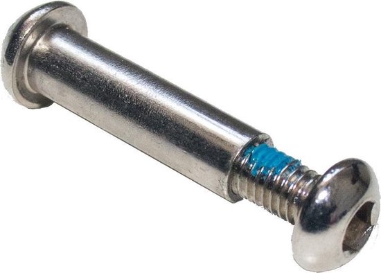 Metalen bout met zilveren kop en blauwe schroefdraad.