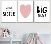 Little Big Sister Prints | A4 Formaat | 3 Stuks | Kinderkamer Decoratie Meisjes | Meisjes Kamer Decoratie | Posters | Wanddecoratie | Kinder Posters