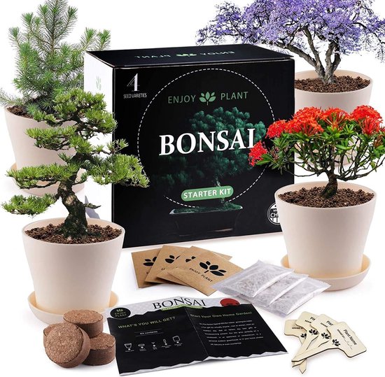 Grow On - Bonsai Starters Kit - Bonsai Boompje - 5 Delige Set - 4 Soorten Zaden - Incl. E-book &amp; Schaartje