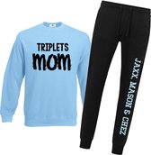 Joggingpak dames-Triplets mom met namen op de joggingbroek-drieling-blauw-zwart-Maat Xl