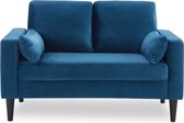 Tweezits sofa van blauw verlours - Bjorn - 2-zits bank met houten poten, scandinavische stijl