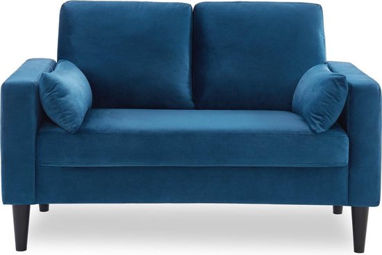 Canapé deux places en verlours bleu - Bjorn - canapé deux places avec pieds en bois, style scandinave