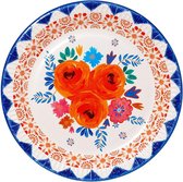 Cactula Blauwe en oranje bloemen Boho feestbordjes van papier  (12 stuks)