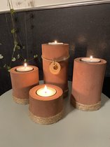 Kado-cadeautje - ritual - geschenkset - El Beton Vuur & Natuur Cilindro 4 stuks - kaarsenhouder - wachinelichthouder - kaarsen - beton - touw - sfeerlicht - kaarsen - wachinelichtj