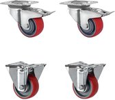 CASCOO SETTBFB080N2U6R1W wielenset 2 zwenkwielen met vastzetter - 2 bokwielen - polyamide - polyurethaan - diameter 80 mm - rollagers - transportwielen - draagvermogen 390 kg (verpakking van 