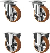 CASCOO SETSHFH125BAU5D0N wielenset 2 zwenkwielen - 2 bokwielen - aluminium velg - polyurethaan - diameter 125 mm - zware belasting - dubbele kogellagers - draagvermogen 1200 kg (4-pack)