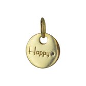 Silventi 132401203 Gouden Hangertje - Dames - Rondje - Tekst - HAPPY - Zirkonia - 8,2 mm Doorsnee - 14 Karaat - Bedel - Goud