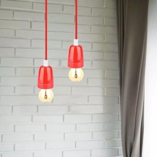 Retro porseleinen lamp - ROOD - E27 fitting - pendel | bol.com