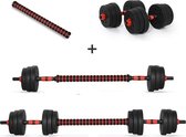 Active Panther Dumbbell set 30 kg met halterstang - Dumbbells verstelbaar - Halterset - Fitness gewichten set - Rood/zwart