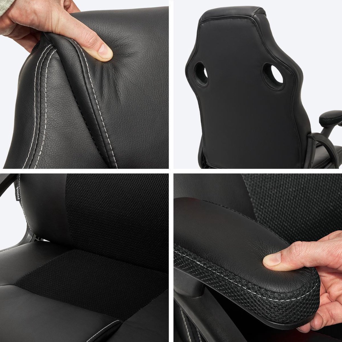 LifeGoods Gaming Stoel - Gamestoel - Verstelbaar in Hoogte - Comfortabele Gaming Chair - Kunstleer - Zwart – foto 5