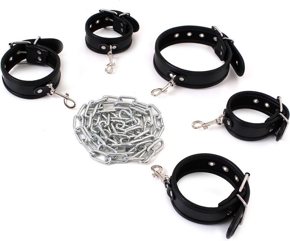 Kiotos - Budget Bondageset Met collar, hand- En voetboeien - Zwart