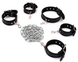 Kiotos - Budget Bondageset Met collar, hand- En voetboeien - Zwart