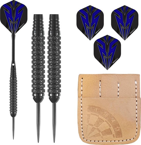 Darts Set Serpent Blue - dartpijlen – dart shafts – dart flights – dartpijlen 24 gram – 100% lederen etui