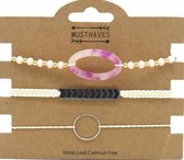 Musthaves - Set van 3 armbandjes - Wit, goud, roze