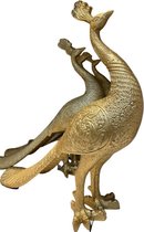 Gouden Pauw beeld - Polyserin - 42x12x37cm - Golden Peacock - Decoratief beeldje goud