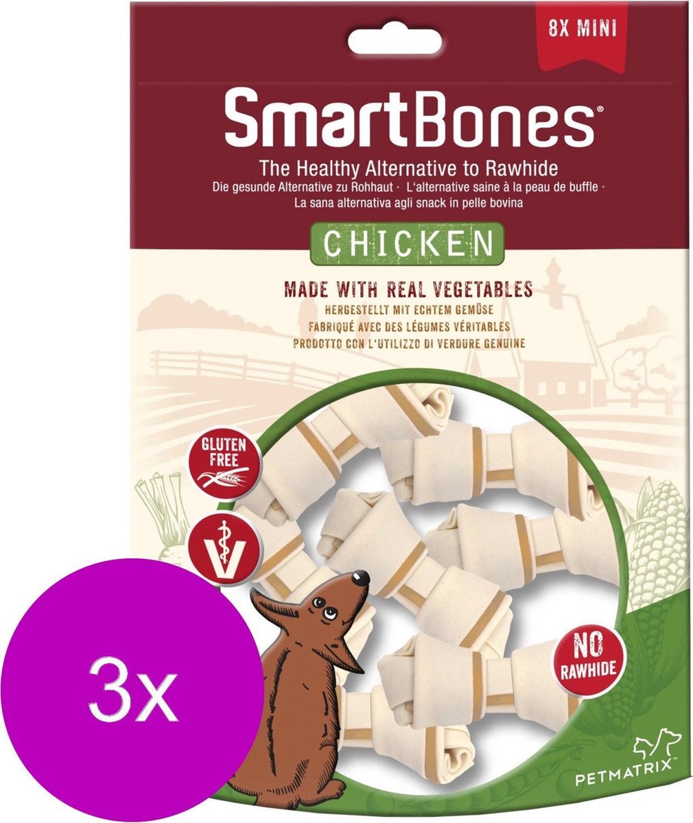 Smartbones Chicken Classic Bone Chews - Hondensnacks - 3 x Kip 18 stuks Mini