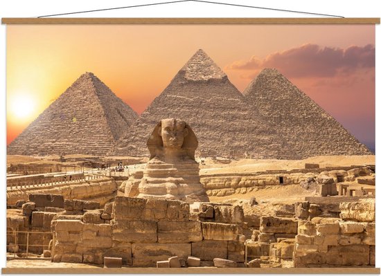 Schoolplaat – The Sphinx Beeld voor Piramides in Egypte - 150x100cm Foto op Textielposter (Wanddecoratie op Schoolplaat)