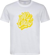 Wit T-shirt met  " No Limits " print Geel size L