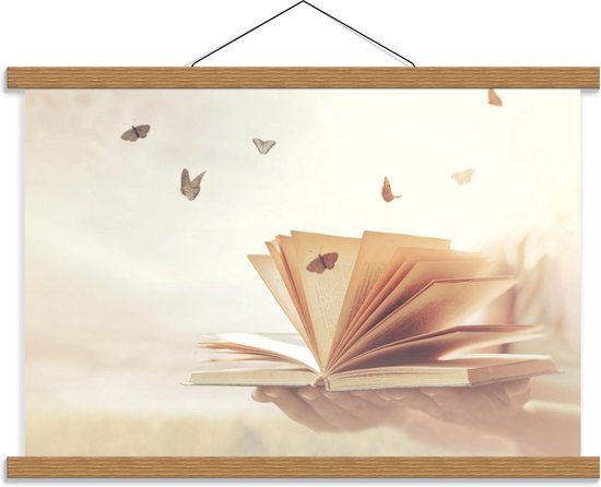 Schoolplaat – Vlinders uit Boek vol Sprookjes - 60x40cm Foto op Textielposter (Wanddecoratie op Schoolplaat)