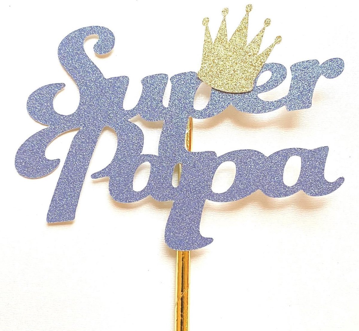 Taartdecoratie versiering| Taarttopper| Vaderdag| Super Papa| Blauw glitters|14 cm| karton
