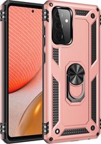 Samsung Galaxy A72 5G Stevige Magnetische Anti shock ring back cover case- schokbestendig-TPU met stand – Rosé goud + screen protector