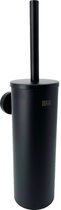 Waal© - Toiletborstel - Toiletborstels - Badkameraccessoires - Toiletaccessoires - Met houder - rond - geborsteld RVS - hangend - Zwart