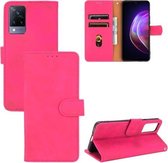 Voor vivo V21 Effen Kleur Huid Voelen Magnetische Gesp Horizontale Flip Kalf Textuur PU Lederen Case met Houder & Kaartsleuven & Portemonnee (Rose Rood)