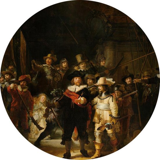 The Night Watch, Rembrandt van Rijn - Photo sur cercle de papier peint - ⌀ 40 cm
