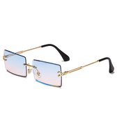 Trendy zonnebril heren zonnebril dames UV Bescherming retro zonnebril | Randloze Zonnebril met getinte glazen | Fashion randloze zonnebril | Festival Zonnebril | Blauw-roze