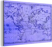 Wereldkaart avec courbes magnétiques et tons violets Aluminium 120x80 cm