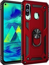 Samsung Galaxy A60/M40 Stevige Magnetische Anti shock ring back cover case- schokbestendig-TPU met stand – Rood