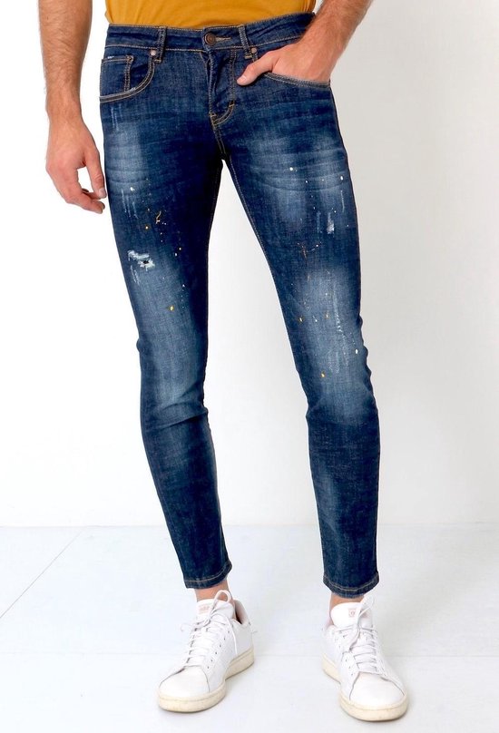 True Rise Basic Pants Men - Jeans With Paint Stains - D3068 - Blauw Jeans Slim fit Jeans Taille W31